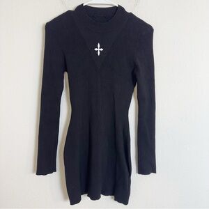SMFK Black Ribbed Knit long sleeve sports Sweater dress